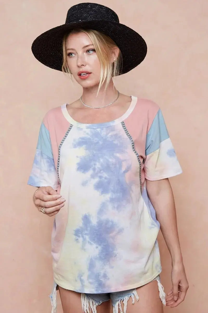 BiBi Tie Dye Printed Cotton Color Block T-Shirt for Women - Love Salve